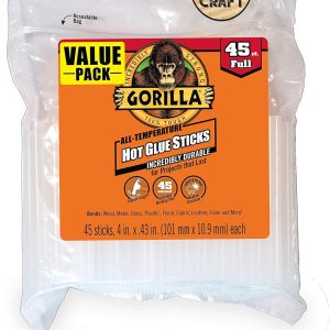 Gorilla Hot Glue Sticks, Full Size, 4" Long x .43" Diameter, 45 Count, Clear, Bonds: Wood, Metal, Glass, Plastic, Floral, Fabric, Leather, Foam, and More (Pack of 1 with 45 Glue Sticks per pack)