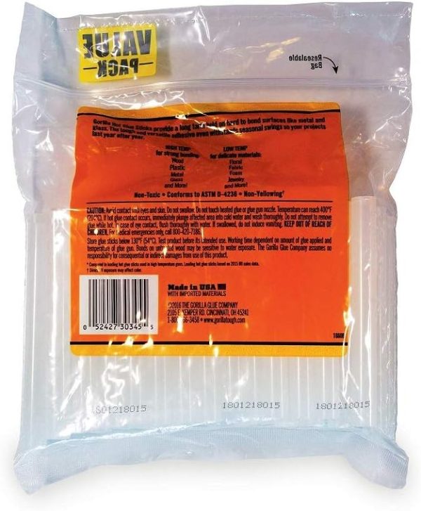 Gorilla Hot Glue Sticks, Full Size, 4" Long x .43" Diameter, 45 Count, Clear, Bonds: Wood, Metal, Glass, Plastic, Floral, Fabric, Leather, Foam, and More (Pack of 1 with 45 Glue Sticks per pack) - Image 2
