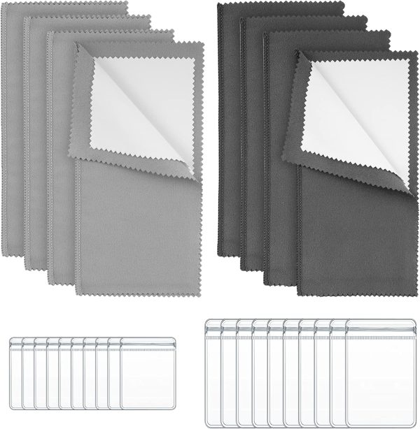 Jewelry Cleaning Cloth 8PCS with 20PCS Jewelry Storage Bag Double-Layer Silver Polishing Cloth for Jewelry Soft Microfiber Sterling Silver Cleaner Cloth for Gold Coins Watches Silverware