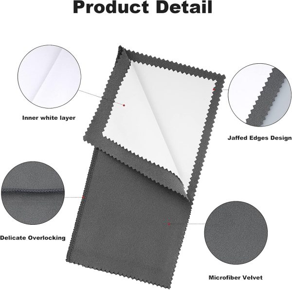 Jewelry Cleaning Cloth 8PCS with 20PCS Jewelry Storage Bag Double-Layer Silver Polishing Cloth for Jewelry Soft Microfiber Sterling Silver Cleaner Cloth for Gold Coins Watches Silverware - Image 2