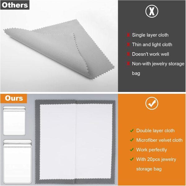 Jewelry Cleaning Cloth 8PCS with 20PCS Jewelry Storage Bag Double-Layer Silver Polishing Cloth for Jewelry Soft Microfiber Sterling Silver Cleaner Cloth for Gold Coins Watches Silverware - Image 3