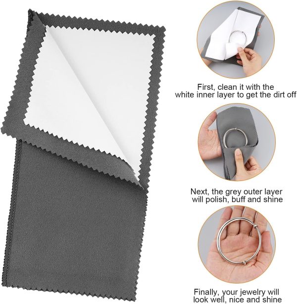Jewelry Cleaning Cloth 8PCS with 20PCS Jewelry Storage Bag Double-Layer Silver Polishing Cloth for Jewelry Soft Microfiber Sterling Silver Cleaner Cloth for Gold Coins Watches Silverware - Image 4