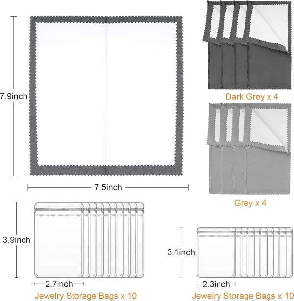 Jewelry Cleaning Cloth 8PCS with 20PCS Jewelry Storage Bag Double-Layer Silver Polishing Cloth for Jewelry Soft Microfiber Sterling Silver Cleaner Cloth for Gold Coins Watches Silverware - Image 6