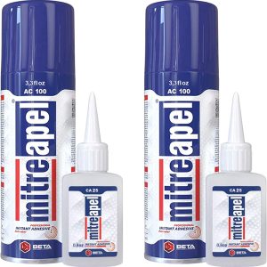 MITREAPEL CA Glue with Activator (2 x 0.80 oz - 2 x 3.30 fl oz.) - CA Glue for Woodworking - Cyanoacrylate Glue and Activator Spray - Crazy Glue, Super Glue for Crafts and DIY Projects - (2 Pk)