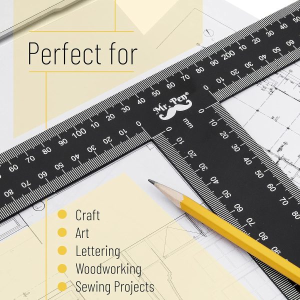 Mr. Pen - T Square, T Ruler, 12 inch Metal Ruler, T Square Ruler, Drafting Tools, Architect Ruler, Set Square, Drafting Ruler, Tsquare, Truler, Architectural Triangle, Tee Ruler, L Square, Scale Ruler - Image 6
