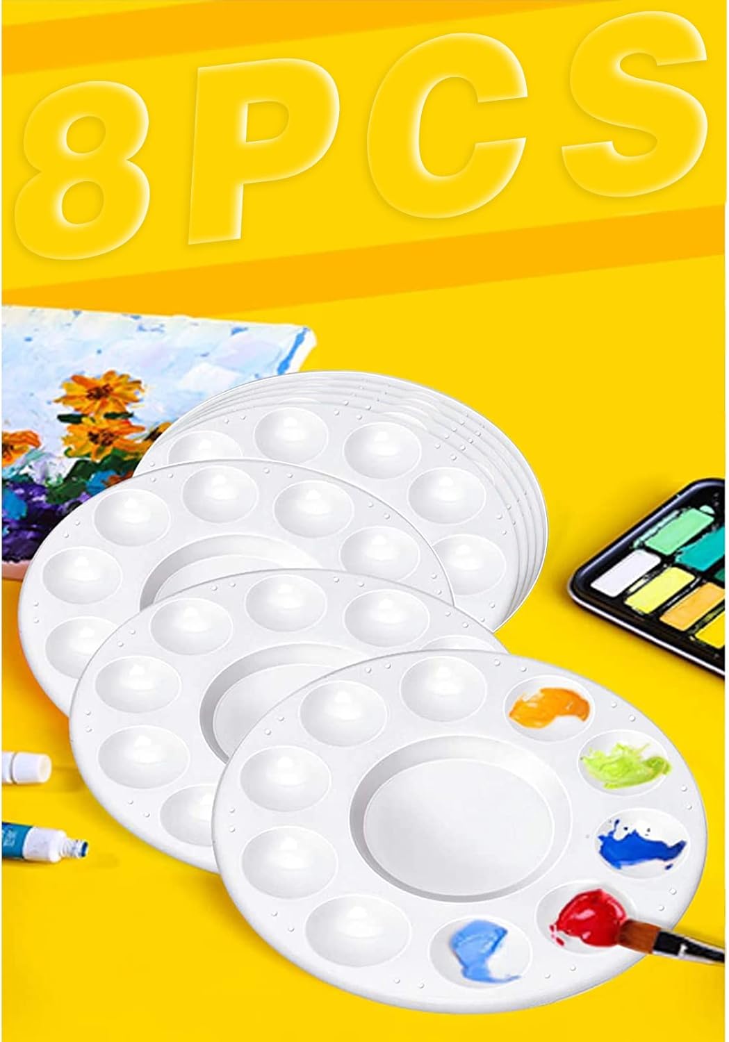 Paint Tray Palettes, Plastic White Palettes for Kids & Students,Paint Tray for Art Class,Craft DIY or Have a Birthday Painting Party-8pcs - Image 2