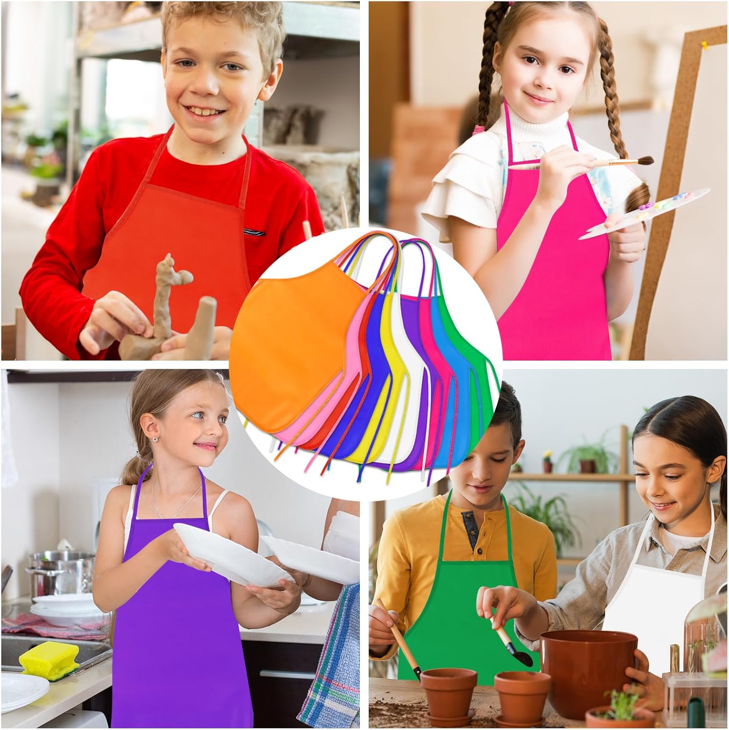 PLULON 20 Pcs Kids Apron Painting Aprons for Kids, Kids Aprons for Painting Art Apron Smocks Bulk for Art Painting Activity Craft Home Kitchen Classroom Party Supplies - Image 4