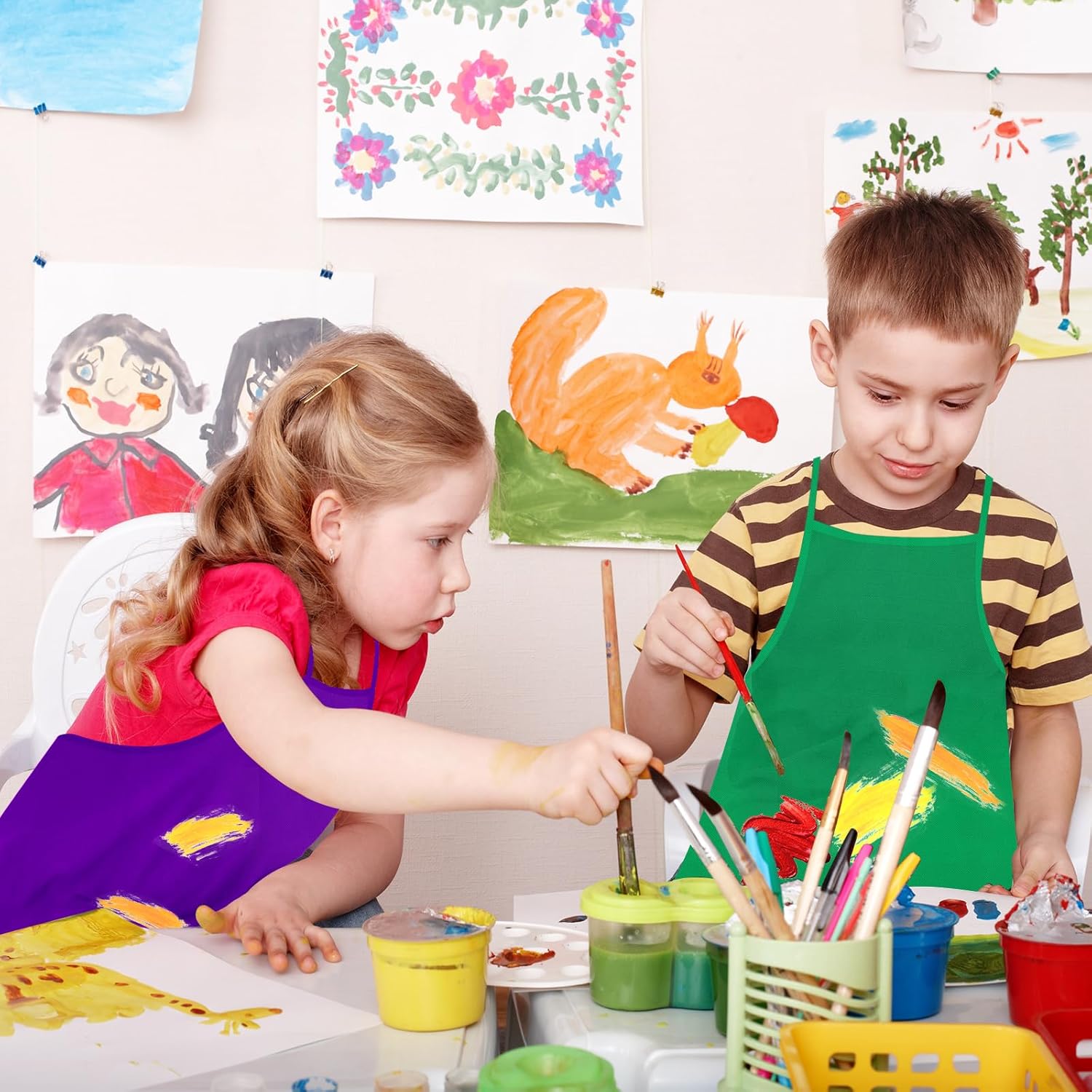 PLULON 20 Pcs Kids Apron Painting Aprons for Kids, Kids Aprons for Painting Art Apron Smocks Bulk for Art Painting Activity Craft Home Kitchen Classroom Party Supplies - Image 5