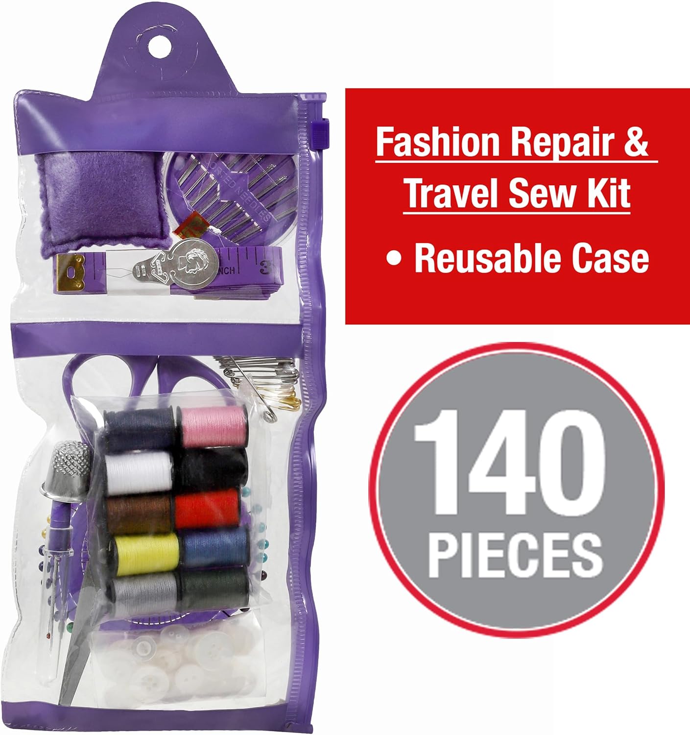 SINGER Fashion Repair & Travel Sew Kit: Premium Portable Emergency Sewing Kit for Beginners & Adults – Ideal for Bridal Kits, Travel & Home, 140pc Set - Image 6
