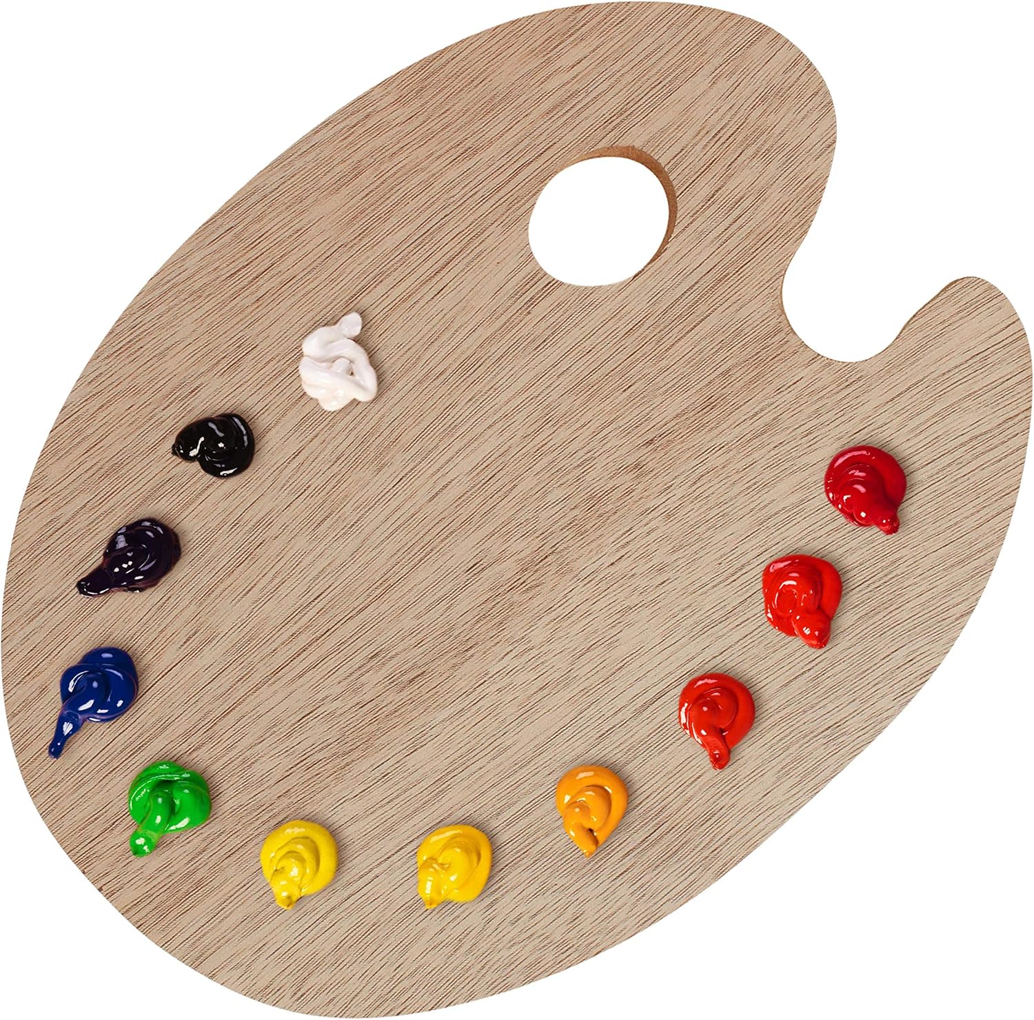 U.S. Art Supply 11.8" X 19.8" Extra Large Wooden Oval-Shaped Artist Painting Palette with Thumb Hole - Wood Paint Color Mixing Tray - Easy Clean, Mix Acrylic, Oil, Watercolor