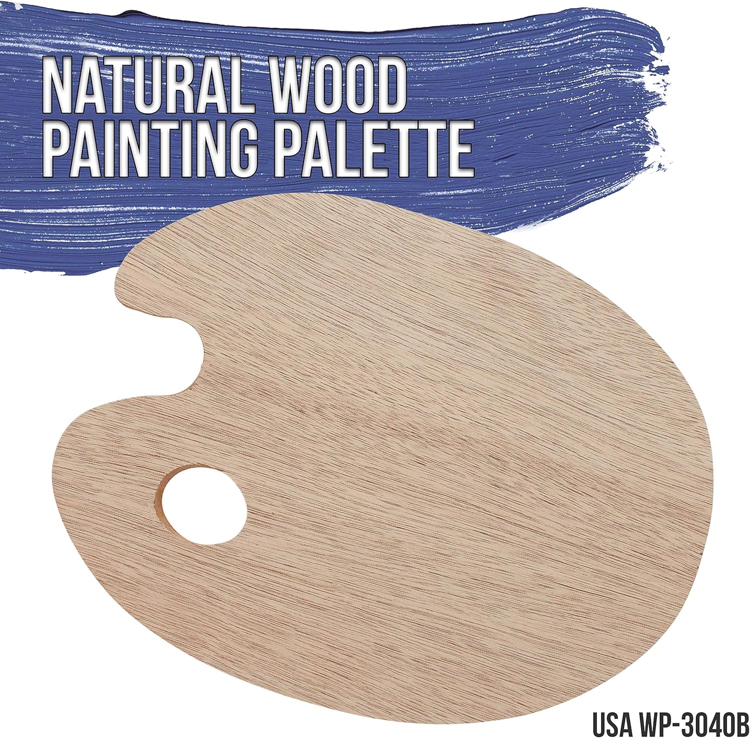 U.S. Art Supply 11.8" X 19.8" Extra Large Wooden Oval-Shaped Artist Painting Palette with Thumb Hole - Wood Paint Color Mixing Tray - Easy Clean, Mix Acrylic, Oil, Watercolor - Image 2
