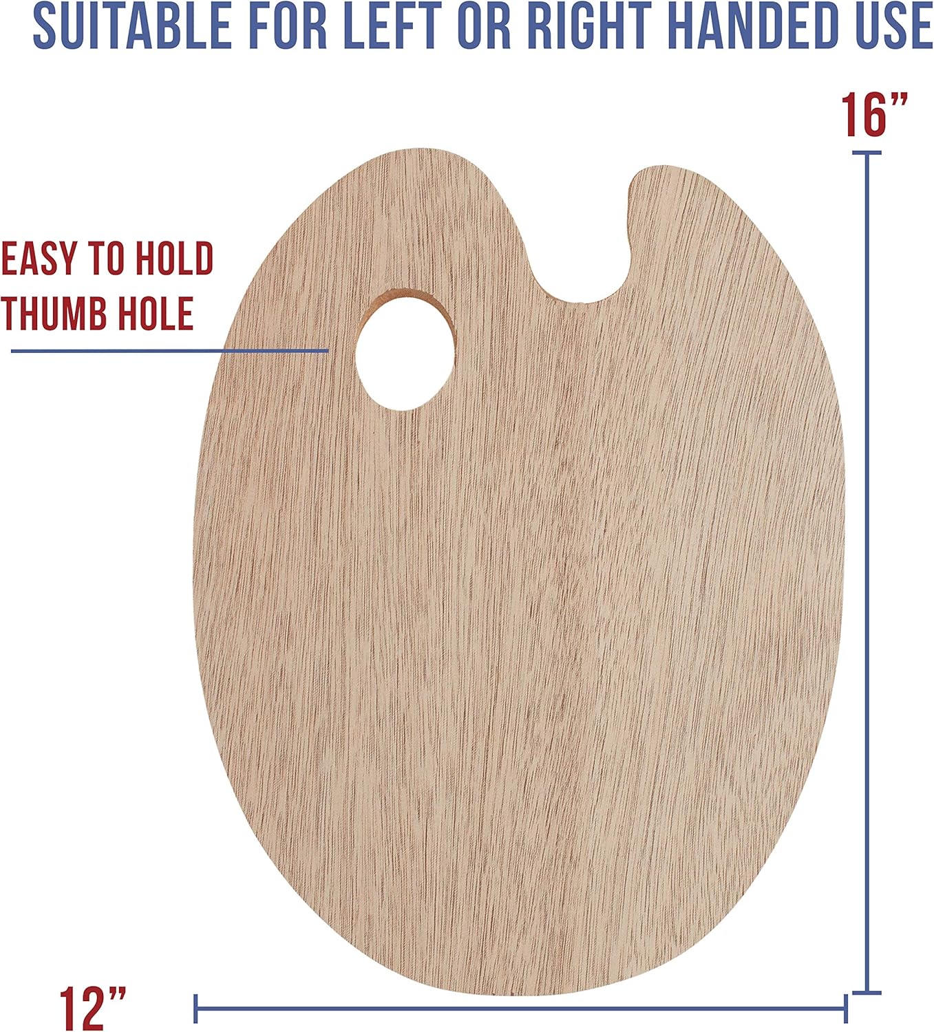 U.S. Art Supply 11.8" X 19.8" Extra Large Wooden Oval-Shaped Artist Painting Palette with Thumb Hole - Wood Paint Color Mixing Tray - Easy Clean, Mix Acrylic, Oil, Watercolor - Image 3